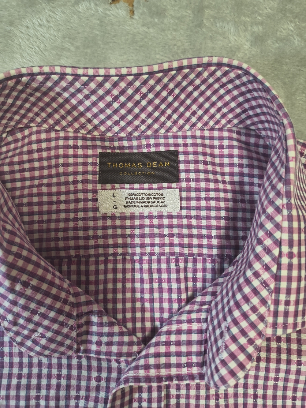 Thomas Dean Men’s Purple Gingham Dress Shirt